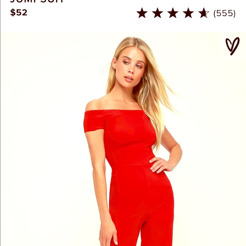 NWT- Lulu’s red off the shoulder jumpsuit- Small
